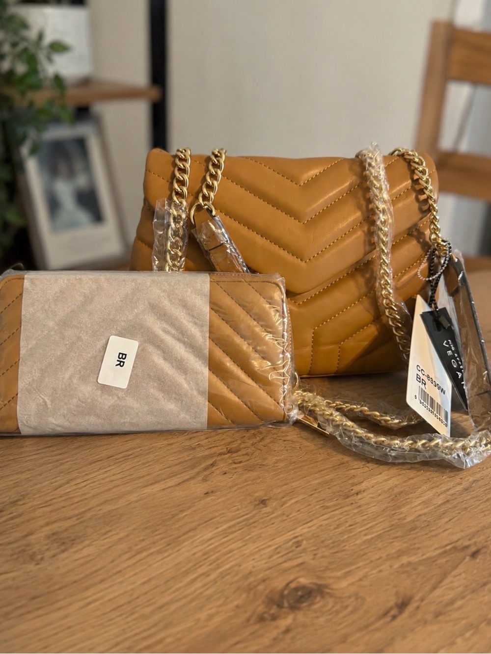 Chevron Quilted Shoulder Bag in Tan